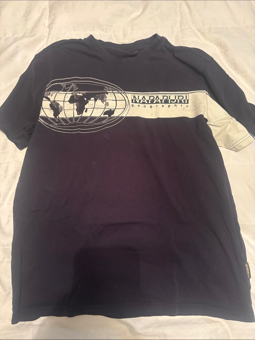 Napapijri Black Short-Sleeve Tee with Cream Globe Graphic